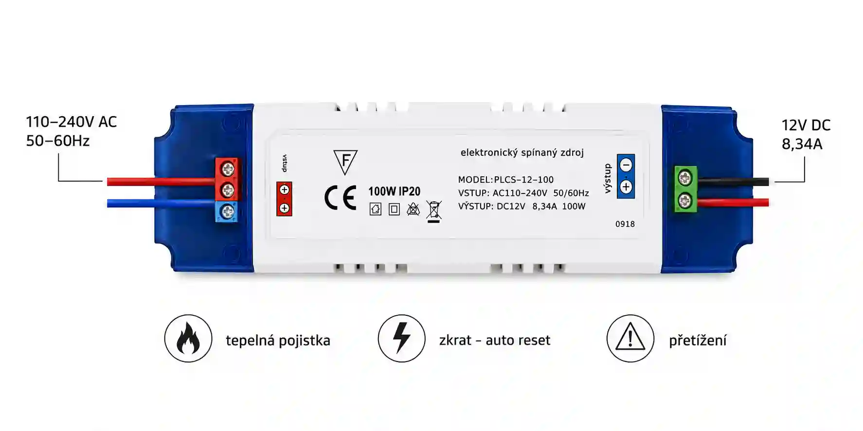 Schéma zapojení LED napájecího zdroje 12V 100W se vstupním napětím 110 až 240V AC a výstupem  12V DC